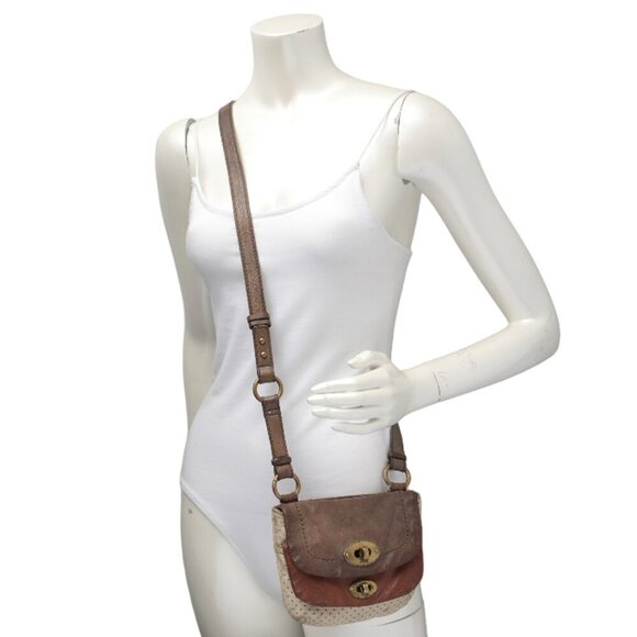 FOSSIL Mason Leather Crossbody Bag Two Tone Sling Purse Bag Brown Cream Small - Picture 3 of 16
